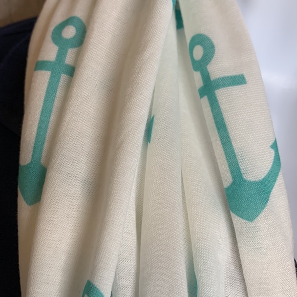 Anchor Infinity Scarf White Aqua Green - Picture 2 of 7